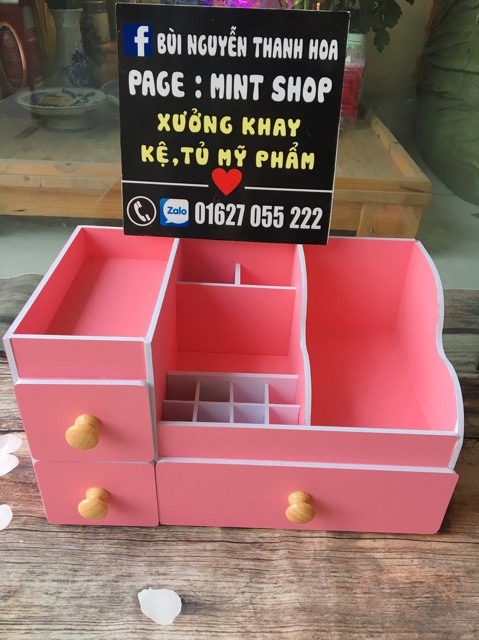Kệ mỹ phẩm 35cm max hồng phấn mới núm gỗ