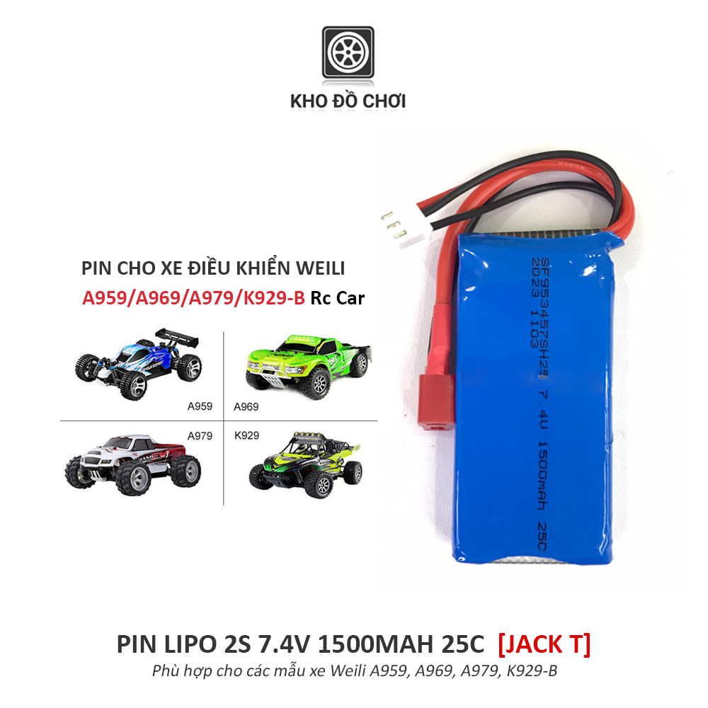 Pin lipo 2s 1500mah 7.4v 25c dùng cho xe weili a959/a969/a979/k929-b