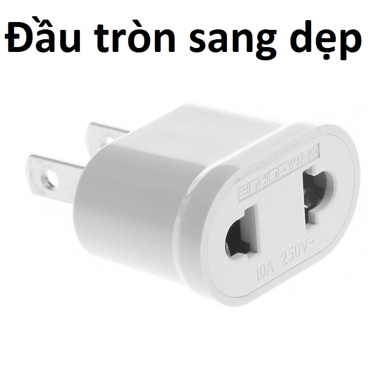 Phích Cắm Chuyển Đổi Đầu tròn Sang Đầu Dẹp - Chuyển đổi phích cắm AC từ Châu Âu (2 chân tròn) sang Mỹ (2 chân dẹt) - phích cắm dẹp - phích cắm tròn - phích cắm