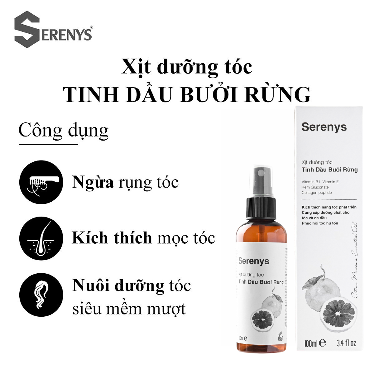 Bộ 2 Serenys Xịt Dưỡng Tóc Tinh Dầu Bưởi Giúp Tóc Mềm Mượt 100ml - Serenys