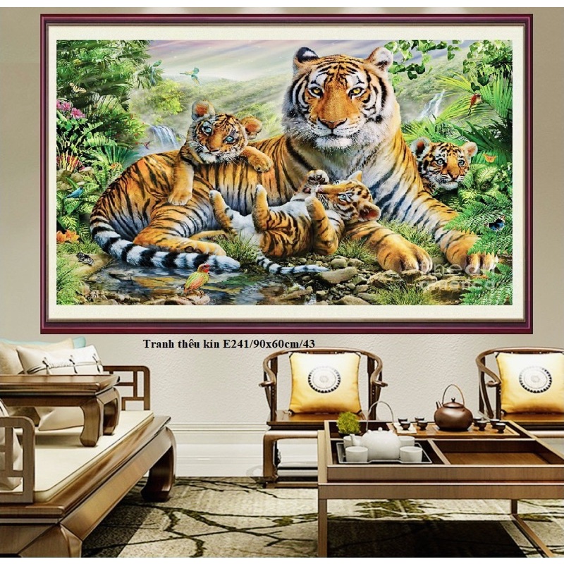 Tranh thêu chữ thập gia đình hổ e241/thêu kín
