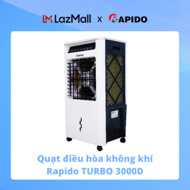 Quạt điều hòa không khí Rapido TURBO 3000D công suất 40W điều khiển từ xa động cơ SD PLUS tạo tion âm làm sạch không khí siêu tiết kiệm siêu bền hàng chính hãng