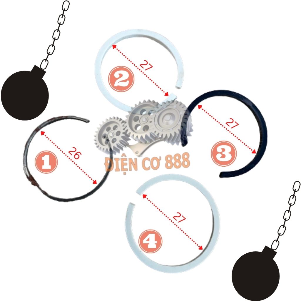 (4 chi tiết) xéc măng đục Makita 0810 và các loại máy đục 17ly