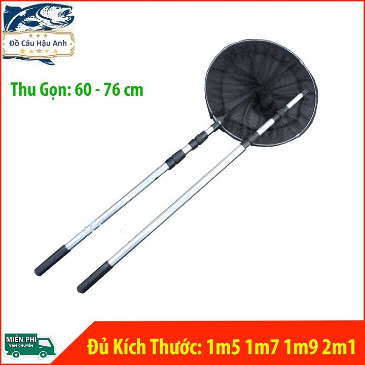 Vợt cá gấp gọn vành tròn cán nhôm 1m5 - 2m1 vợt cá tôm kk7