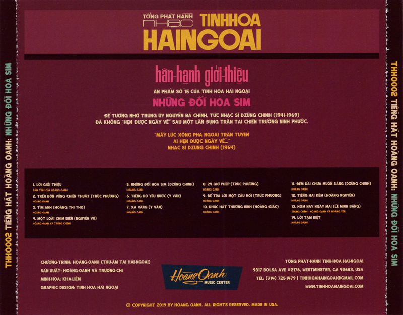 [MDCD] Đĩa CD Hoàng Oanh - Những đồi hoa sim