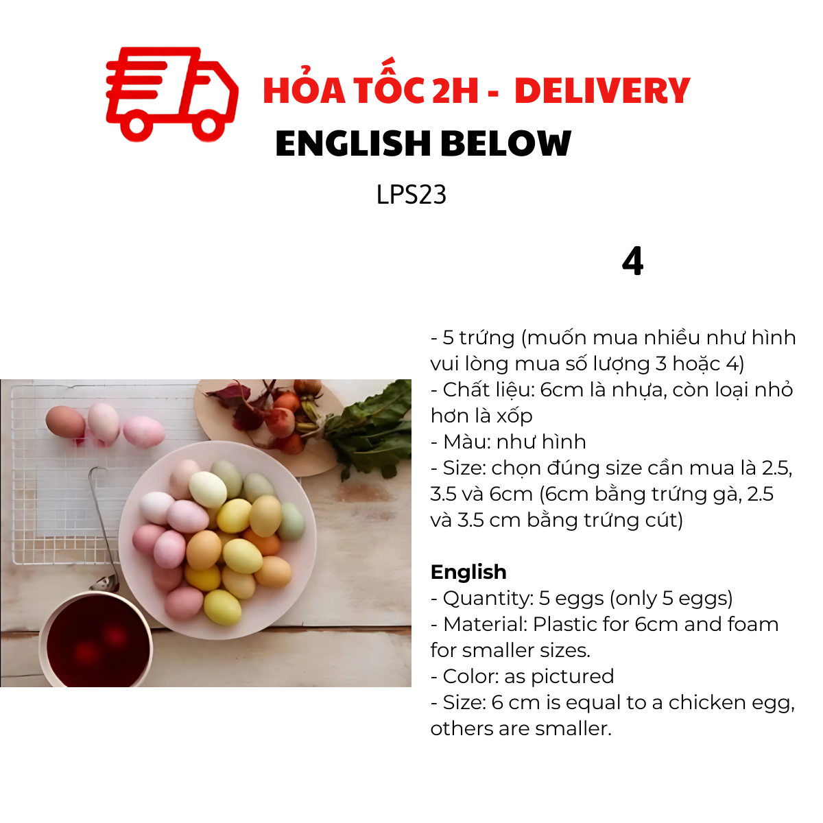 Trứng Phục Sinh Trang Trí Nhiều Mẫu, Nhiều Size - Multiple Sizes of Easter Eggs for Easter Hunts and Party Decorations LPS23