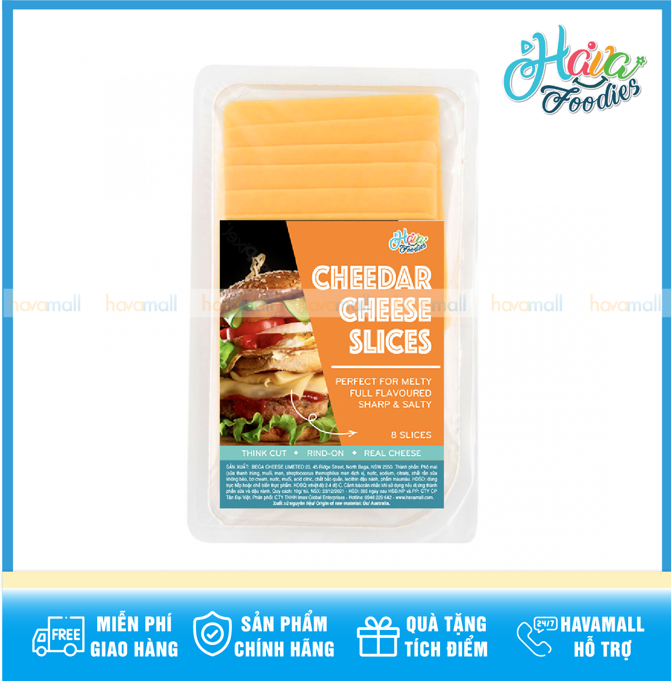 CHỈ GIAO HỎA TỐC 2H TẠI HCM Phô Mai Lát Cheddar Havafoodies 8 Miếng Slices