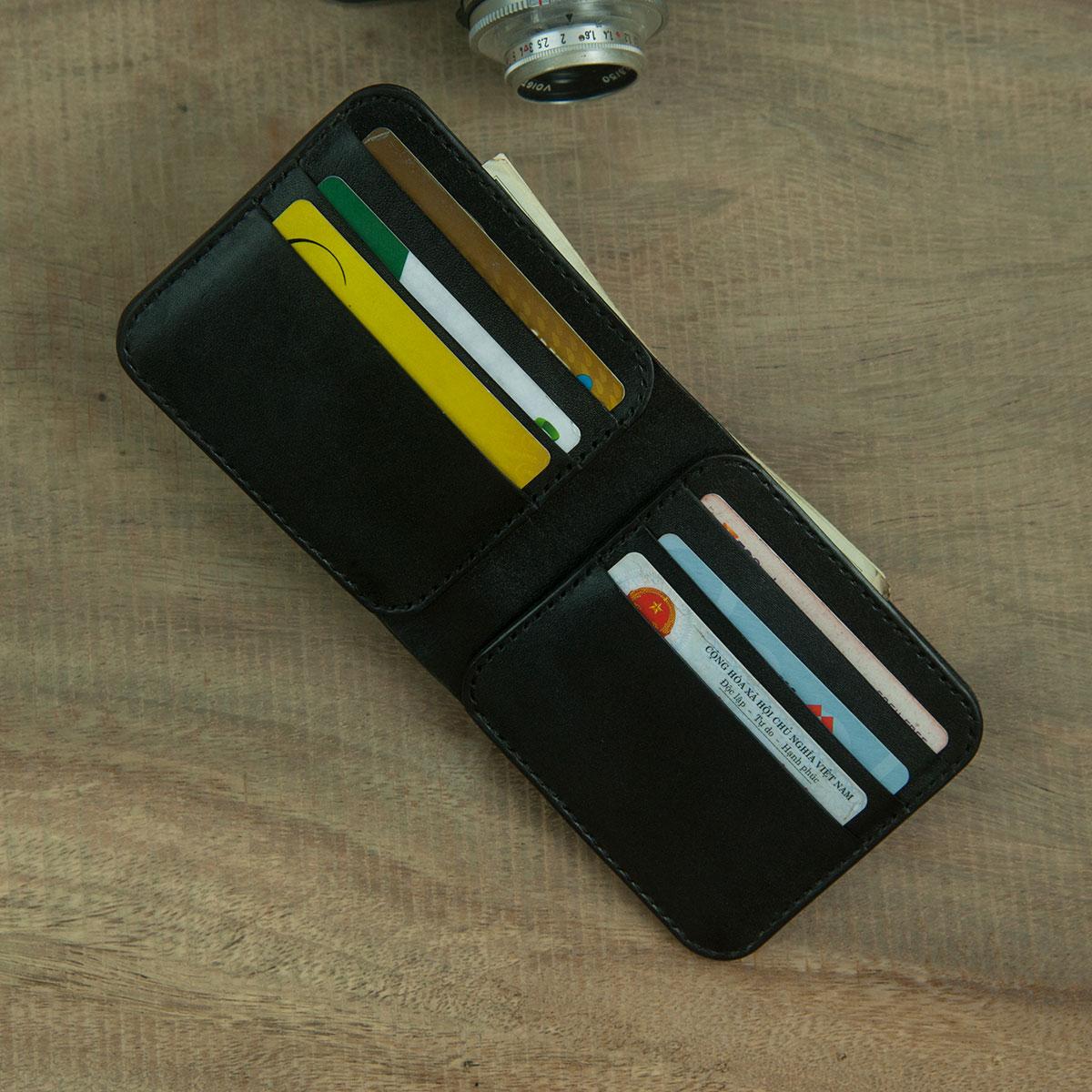 Ví da nam mini - Da bò nhập khẩu - Ví nam DTLeather DT213 (Mầu đen)