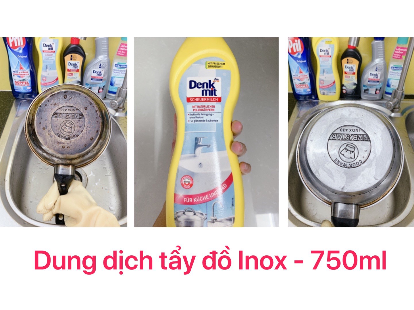 [HCM]Dung dịch tẩy Inox Denkmit 750ml