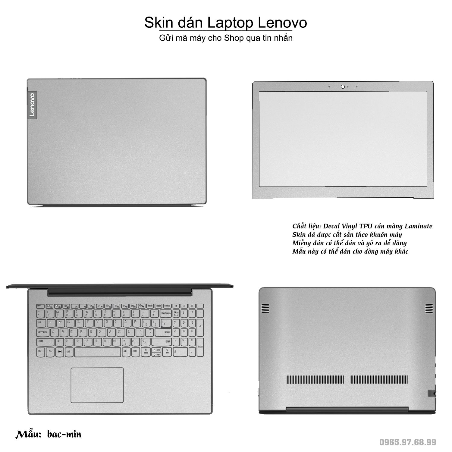 Decal Skin dán Laptop Lenovo mẫu bạc mịn