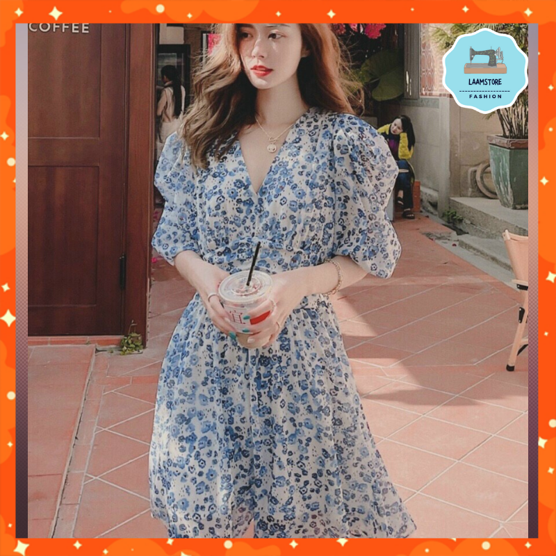 Đầm nữ đẹp dáng váy xòe, váy mango lụa mềm mát cổ tim tay phồng (có video)