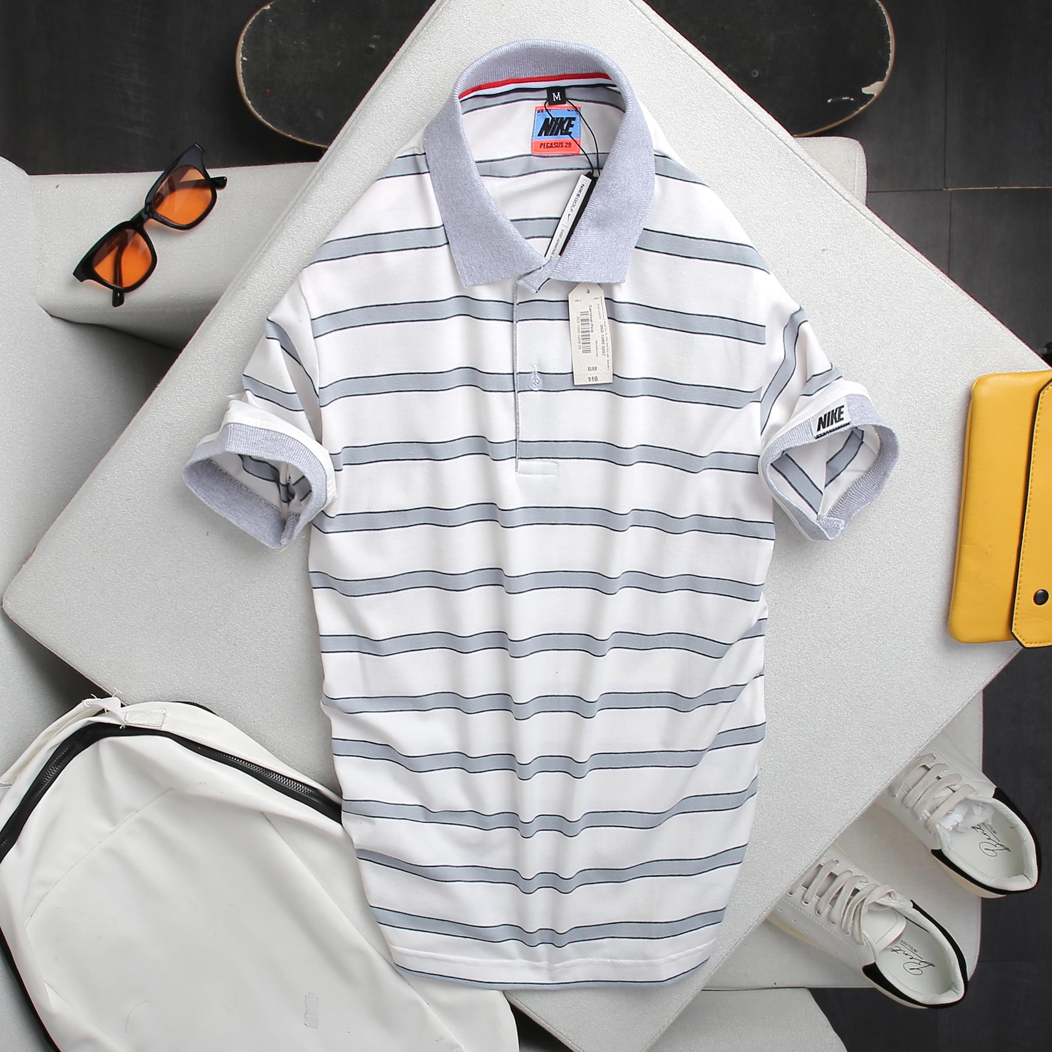 [HCM]Áo thun nam có cổ cotton sọc ngang lớn