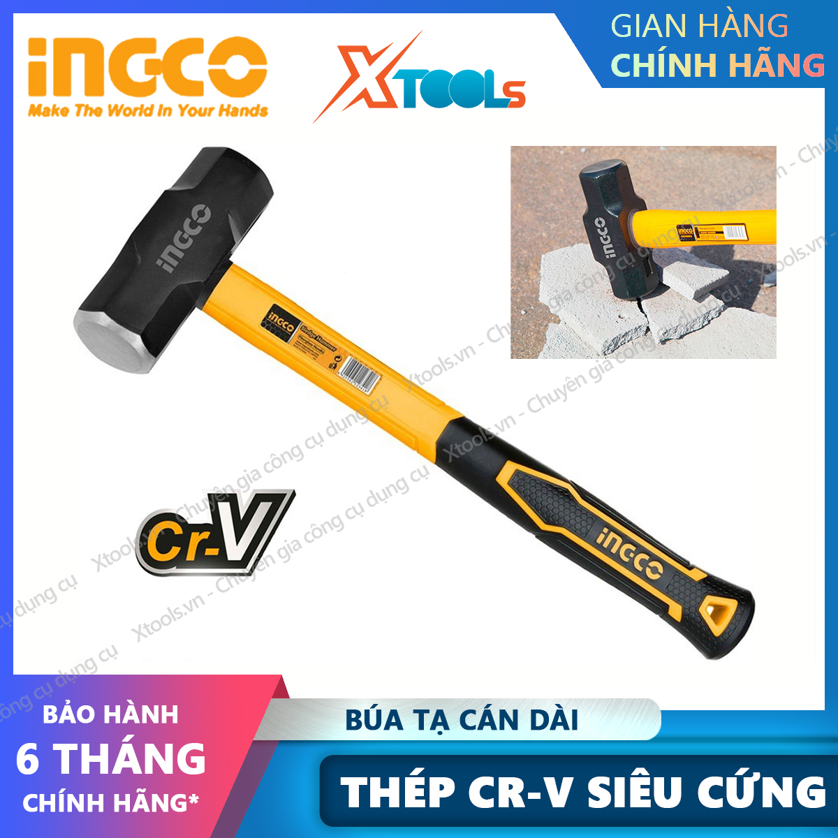 Sledgehammers 2 head long handle ingco 2-4lb, steel CR-V sledgehammers rolling plastic handheld dam concrete, breaking stone, mechanical repair machinery home door [xsafe] [XTools]