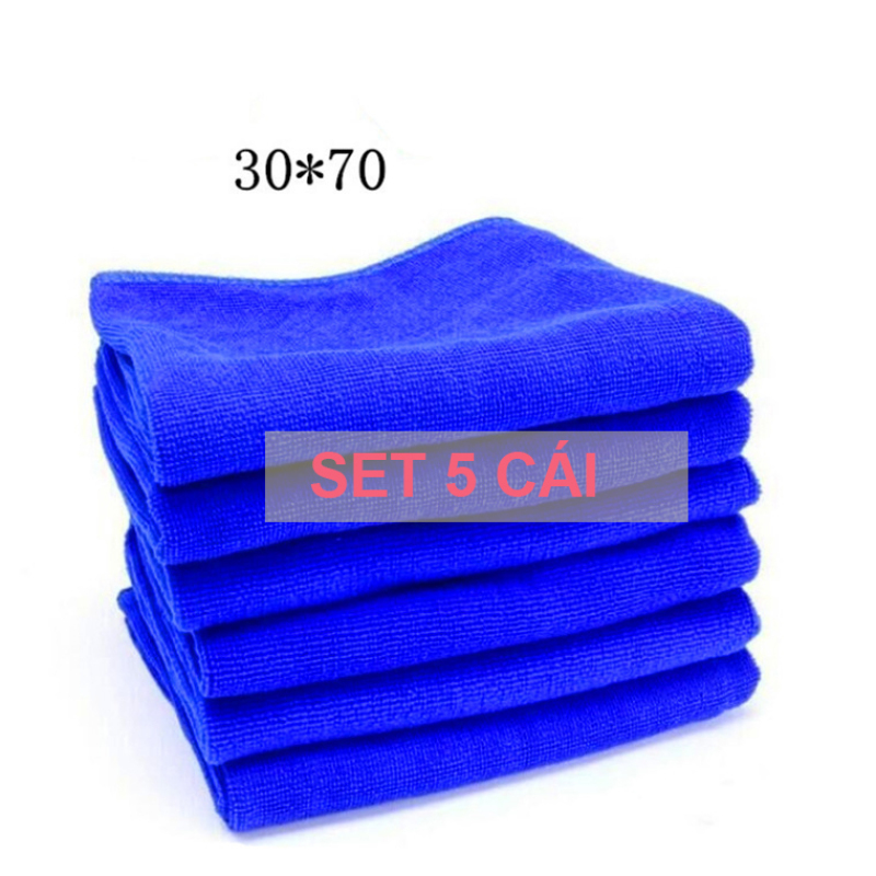 Combo 5 Khăn xanh dài 30x70cm microfiber chuyên lau xe. Mã 5B927