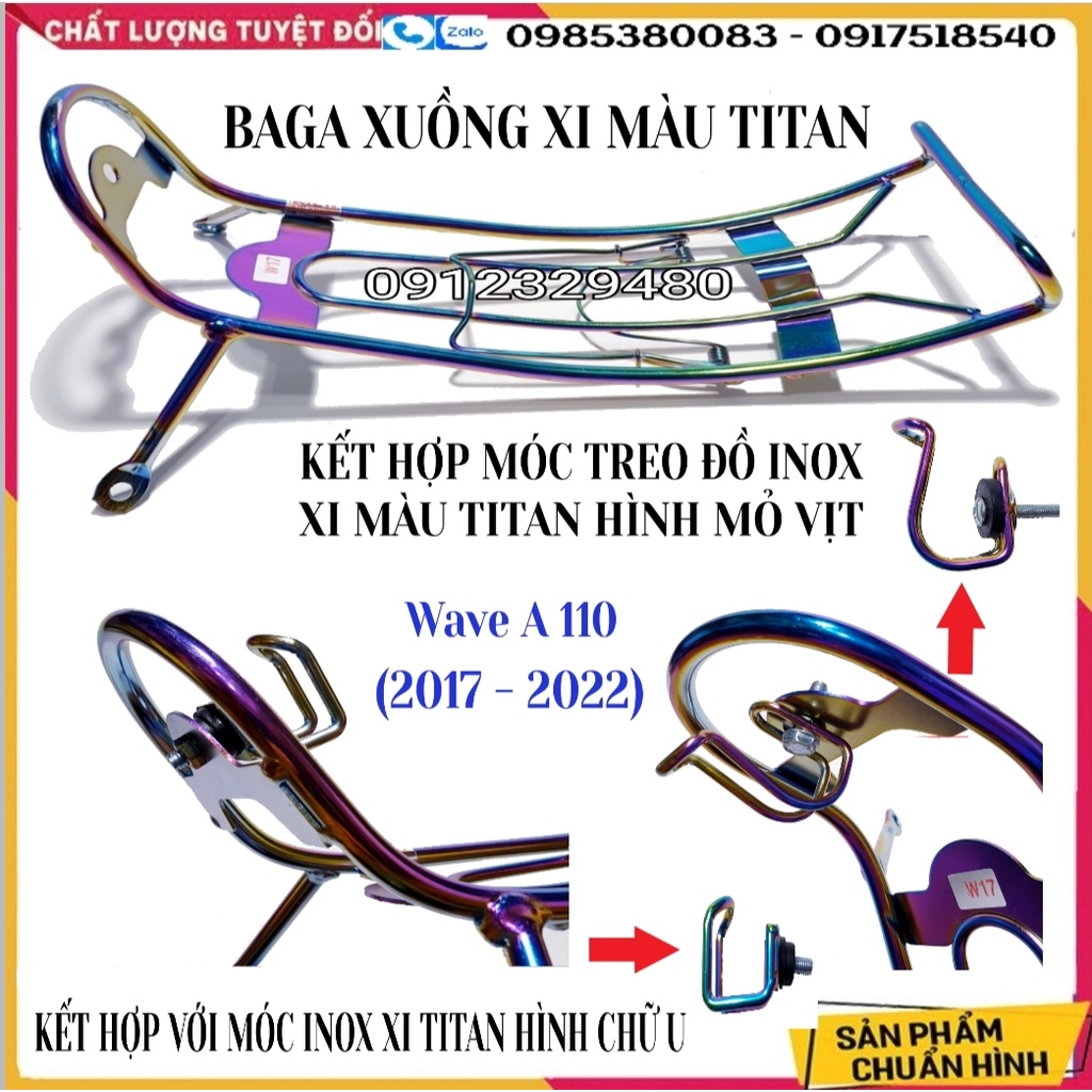 Baga xuồng inox 304, sơn đen, xi màu titan mẫu spark kèm móc treo đồ lắp cho dòng wave a 110
