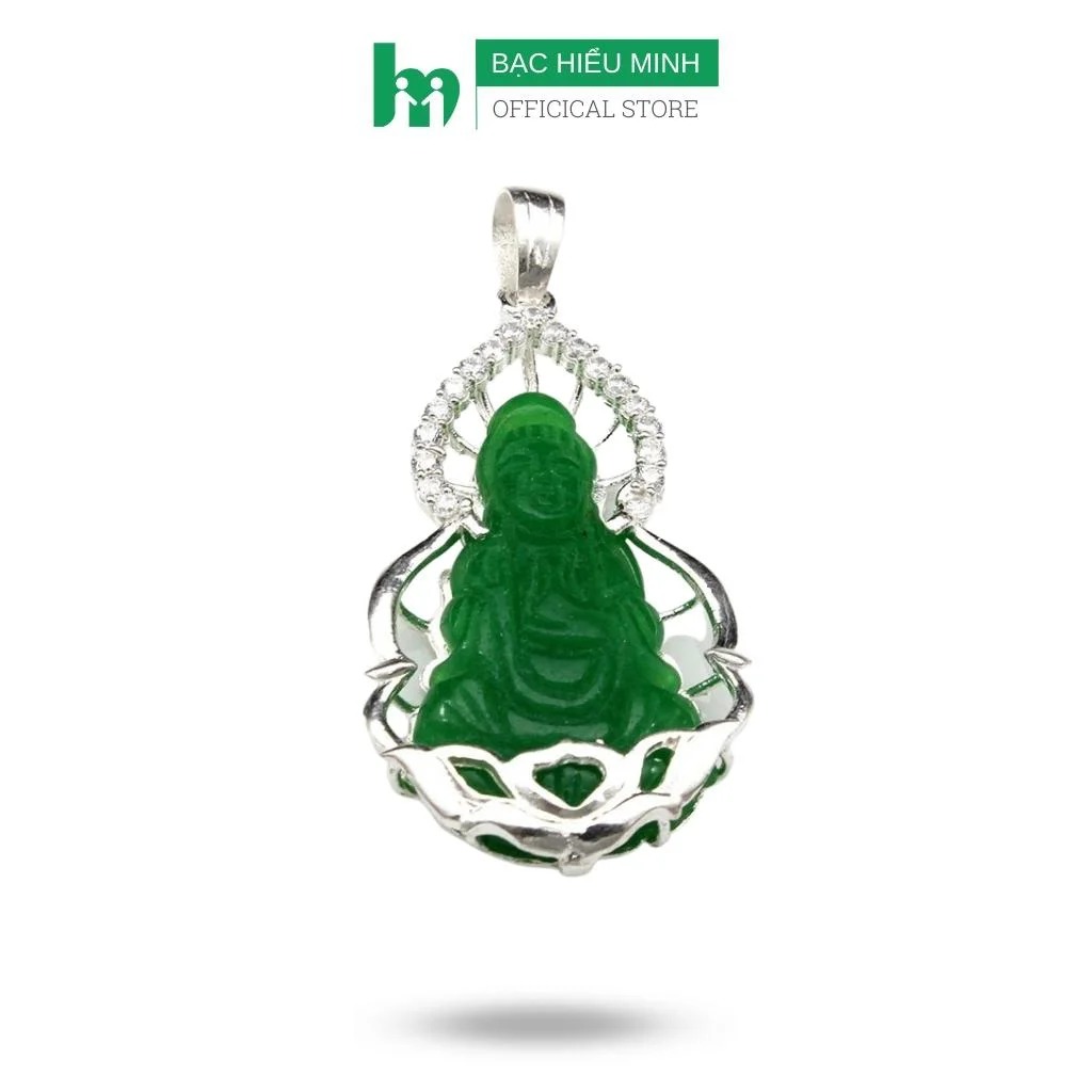 Mặt dây chuyền nam nữ ngọc phật bọc bạc 925 chính hãng bạc hiểu minh mdn039