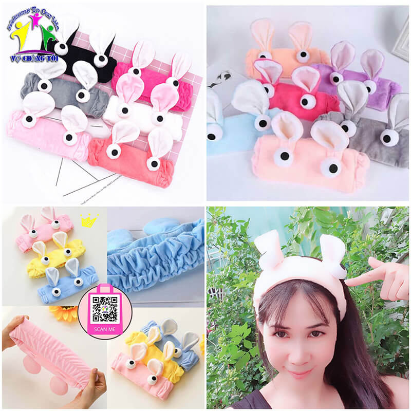 Băng đô nữ skincare, phụ kiện nữ make up, cài tóc nữ trang điểm, bờm tóc nam rửa mặt, nơ cài tóc cho bé gái cute, tai thỏ mắt lồi to xinh xắn - thương hiệu VỢ CHỒNG TÔI