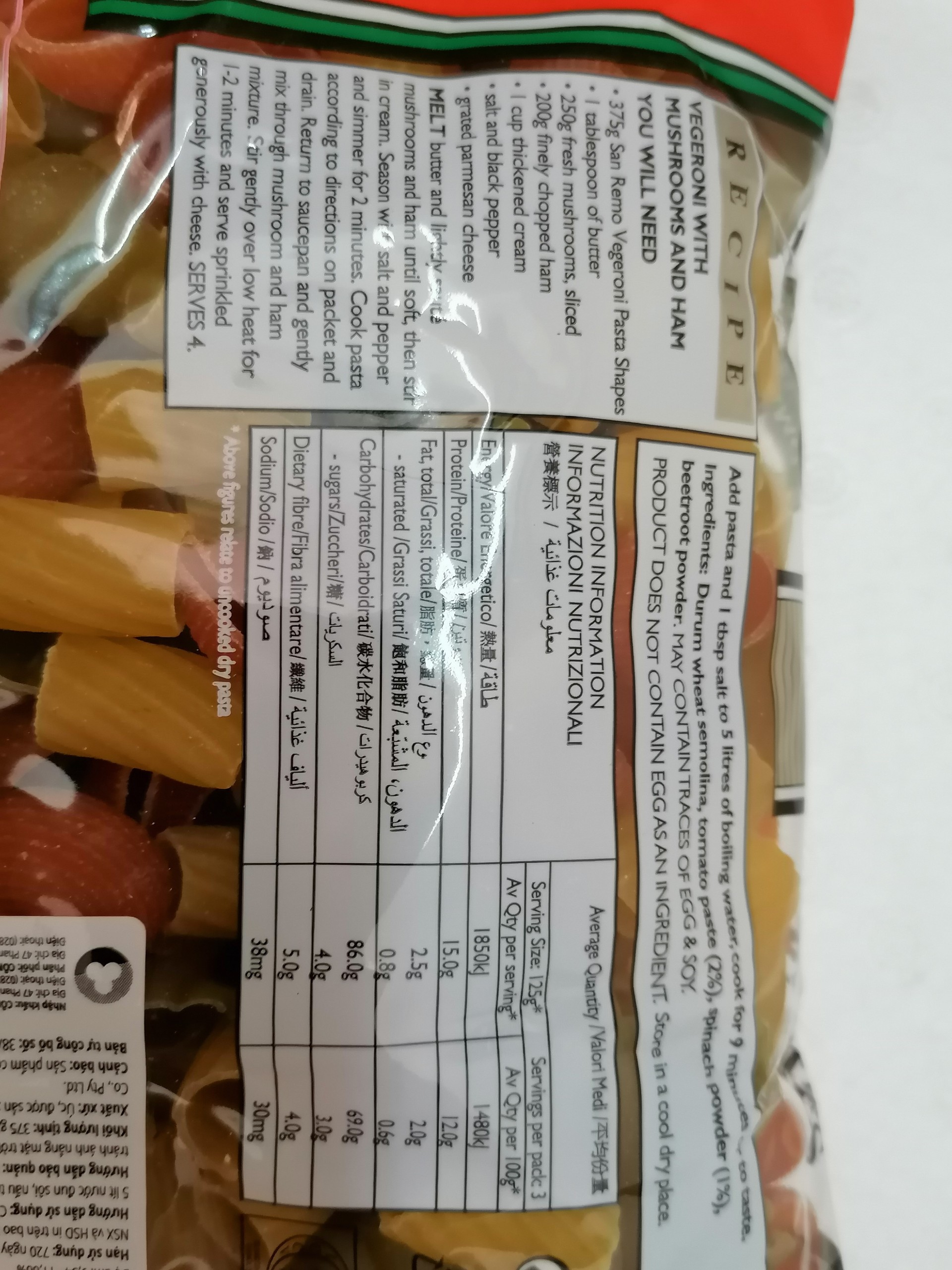 [375g – SHAPES] Nui rau củ 120 SAN REMO Pasta Shapes Vegeroni (tmt-hk)