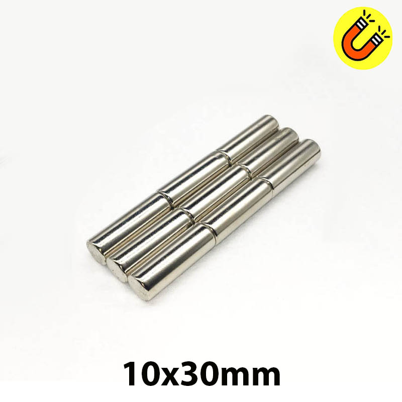 Nam châm đất hiếm 10x30mm mạ Niken lực từ N35