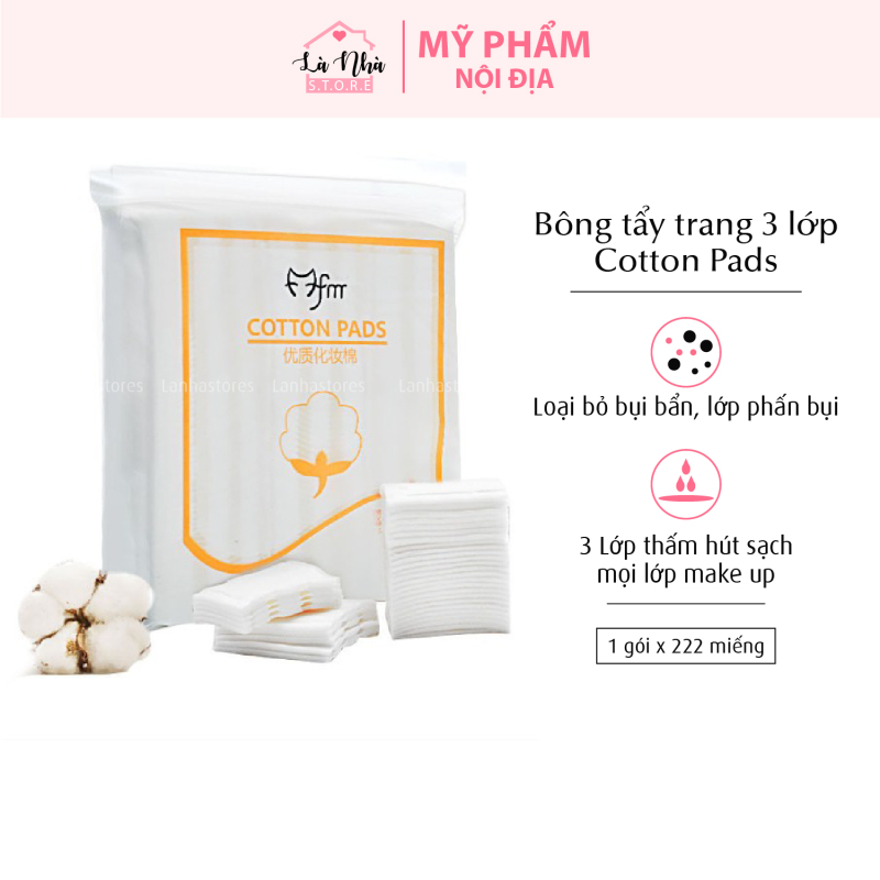 Bông tẩy trang 3 lớp Cotton Pads- Tẩy Phấn Bụi Bẩn-[Túi 222 miếng] nhập khẩu