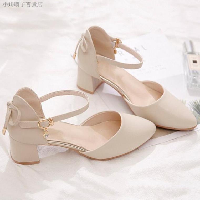 Giày cao gót vuông 5p bít mũi da mềm kết nơ gót xinh BM06