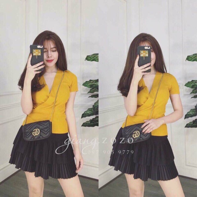 [HCM]Áo thun lụa đắp chéo tay ngắn cherrystore1996