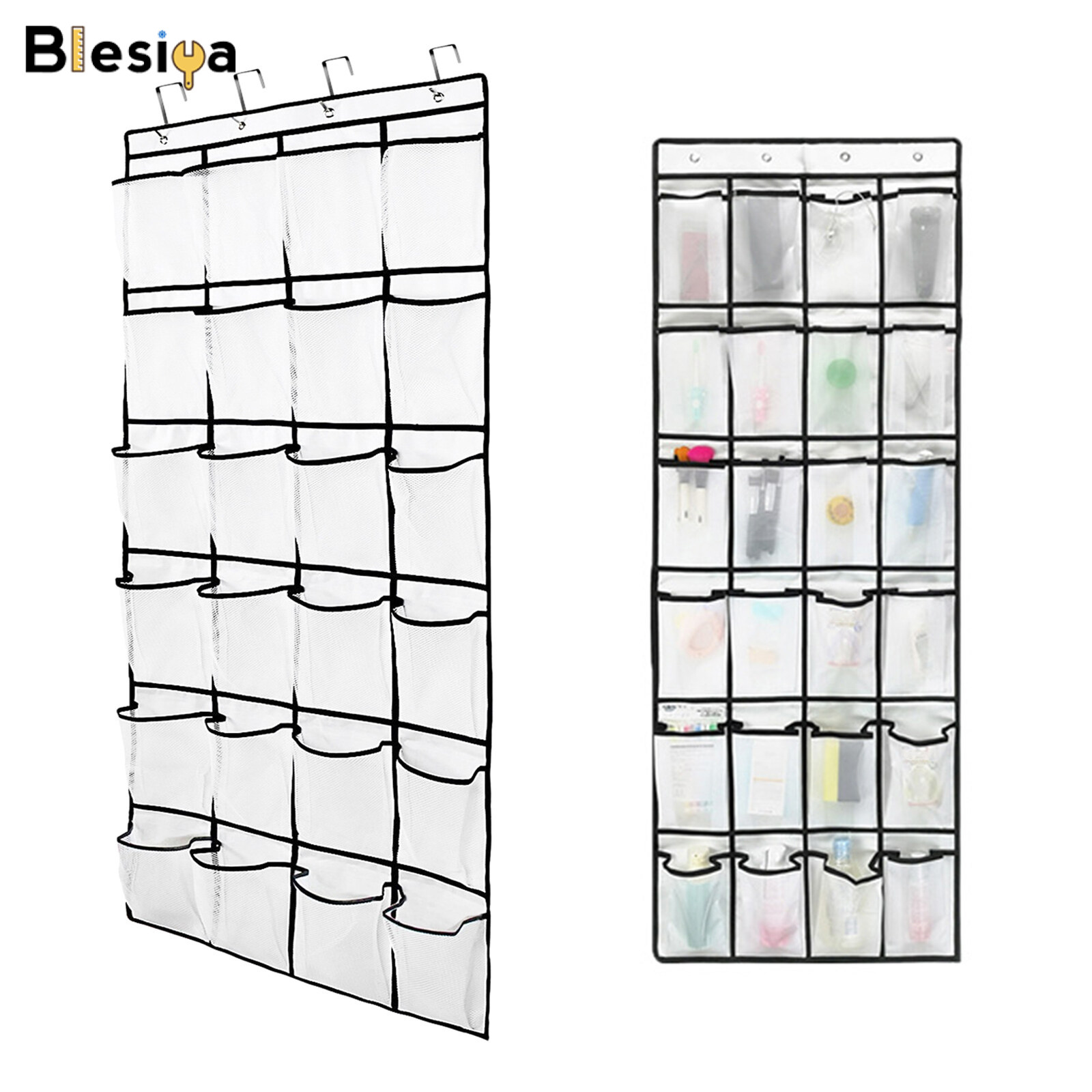Blesiya Over The Door Hanging Shoes Organizer 24 Large Mesh Pockets Bag