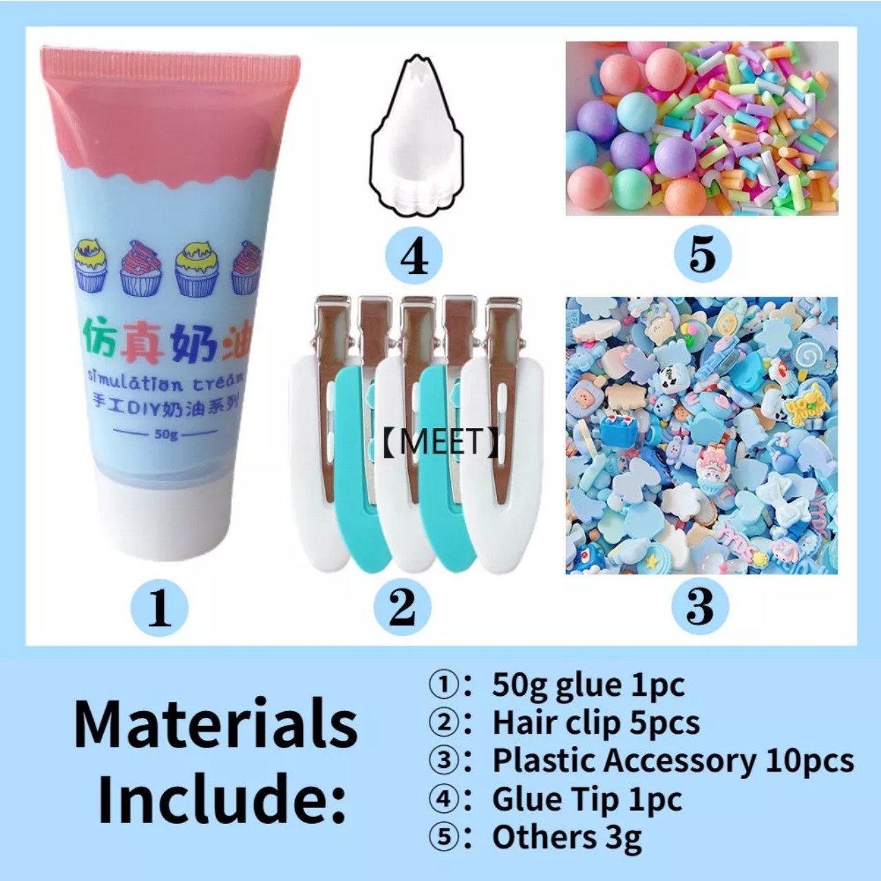 Cute Cute Handmade Hair Clips Set, DIY Glue Cream Sharing Hair Decoration, Keychains, Phones