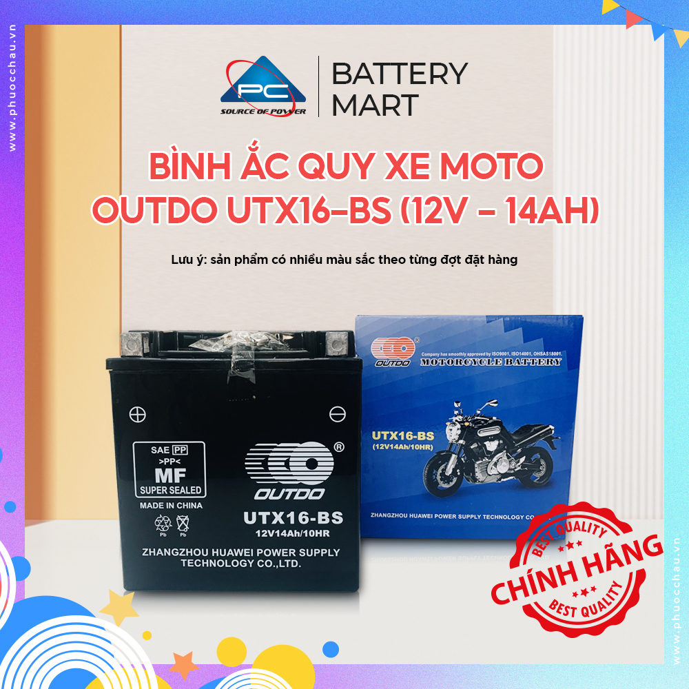 Ắc quy moto phân khối lớn outdo utx16-bs - bình ắc quy 12v