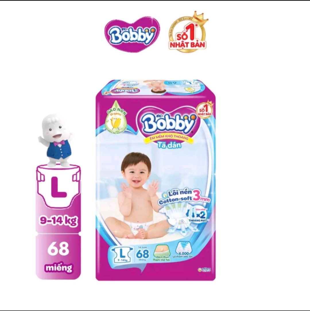 Tã dán Bobby size M 46 miếng hoặc M 76 miếng (6 - 11 kg), L 68 miếng (9-14kg)