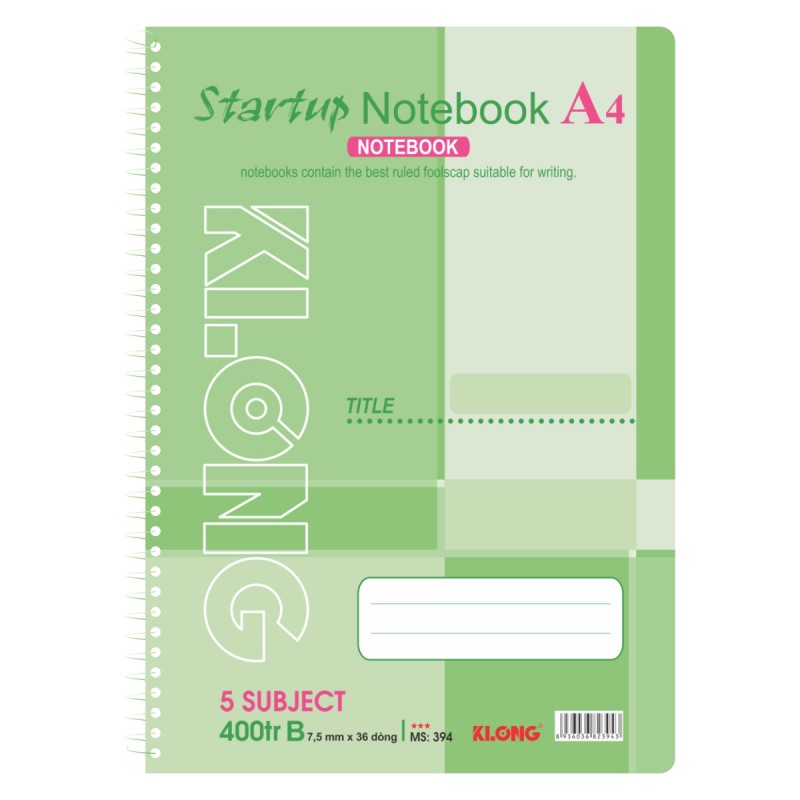 Sổ lò xo đơn A4 Klong 400 trang 394 - Định lượng 58gsm - Kích thước 210x297mm