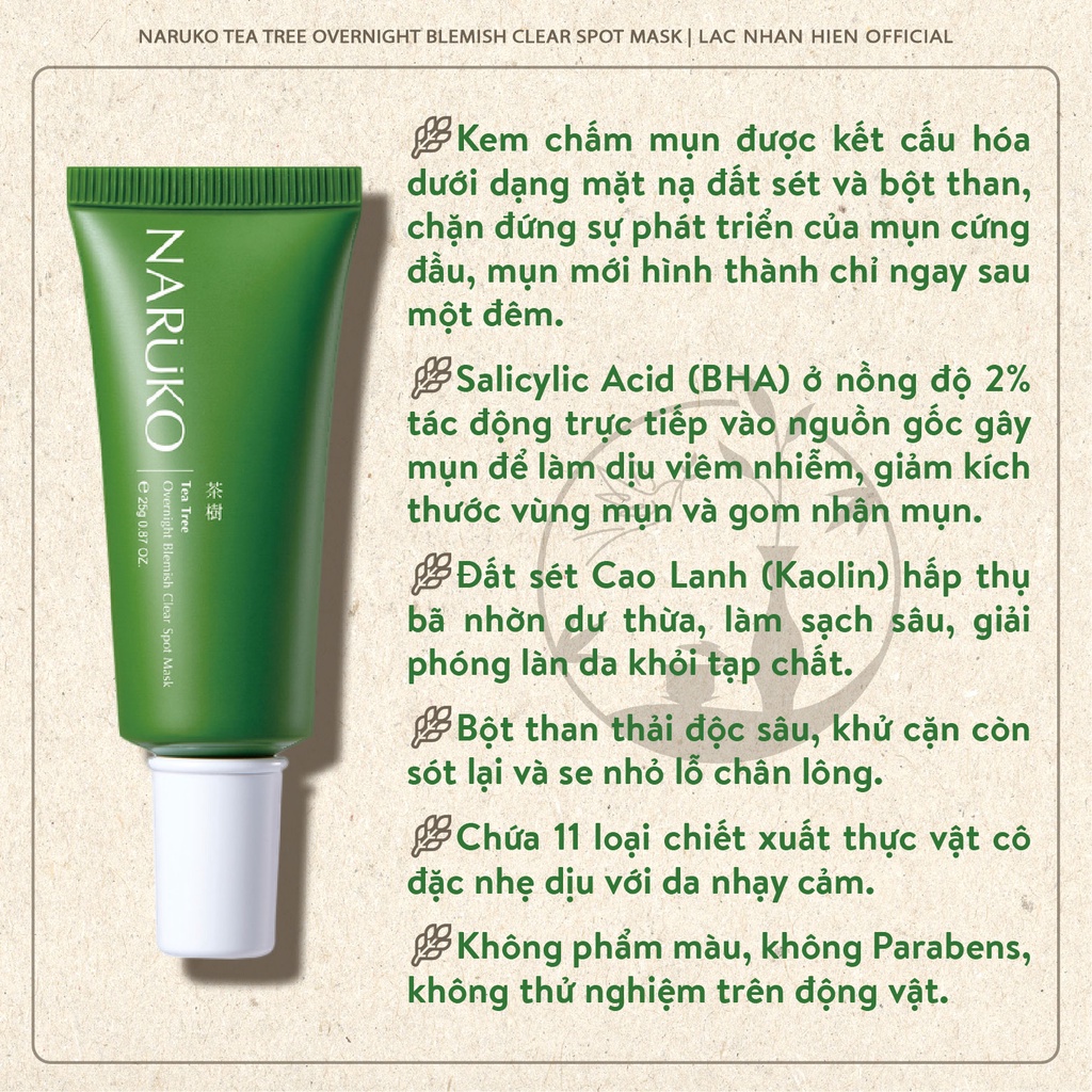 KEM CHẤM MỤN BAN ĐÊM NARUKO TEA TREE OVERNIGHT BLEMISH CLEAR SPOT MASK