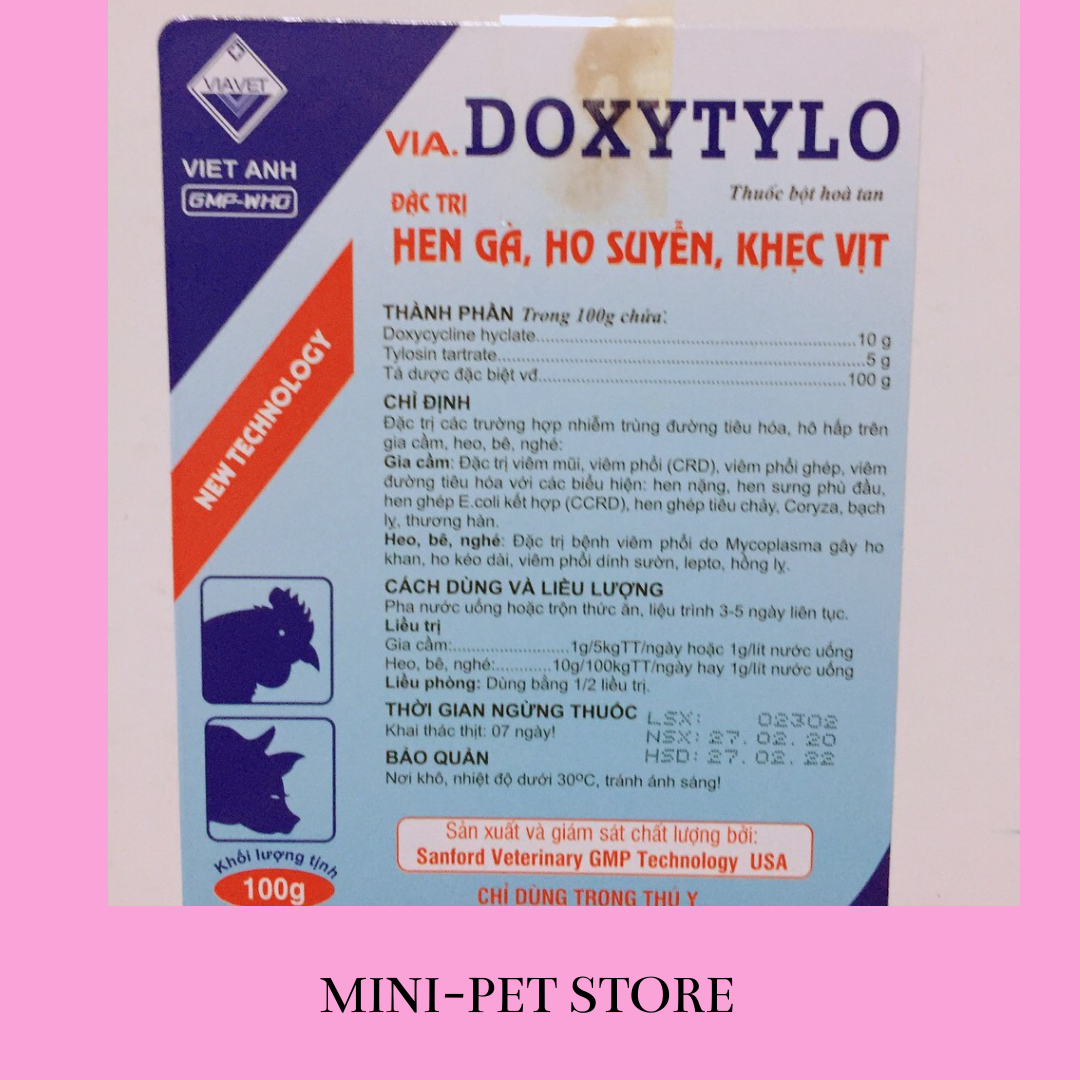 [100G KHÁNG SINH] HEN, KHÒ KHÈ (CRD) - VIA DOXYTYLO  (THÚ Y VIỆT ANH)