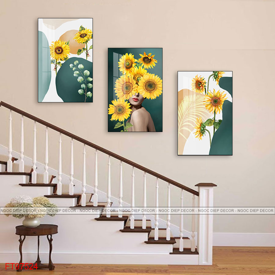 Tranh dán tường Cầu Thang nghệ thuật hiện đại, tranh dán tường in UV sắc nét chống bay màu