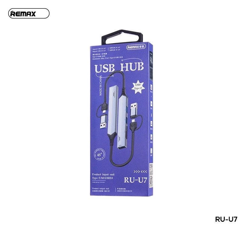 Bộ chia cổng Remax RU-U7 từ USB / Type-C sang SD + TF + USB 3.0 + 2 x USB 2.0 (Xám) - Nhất Tín Computer