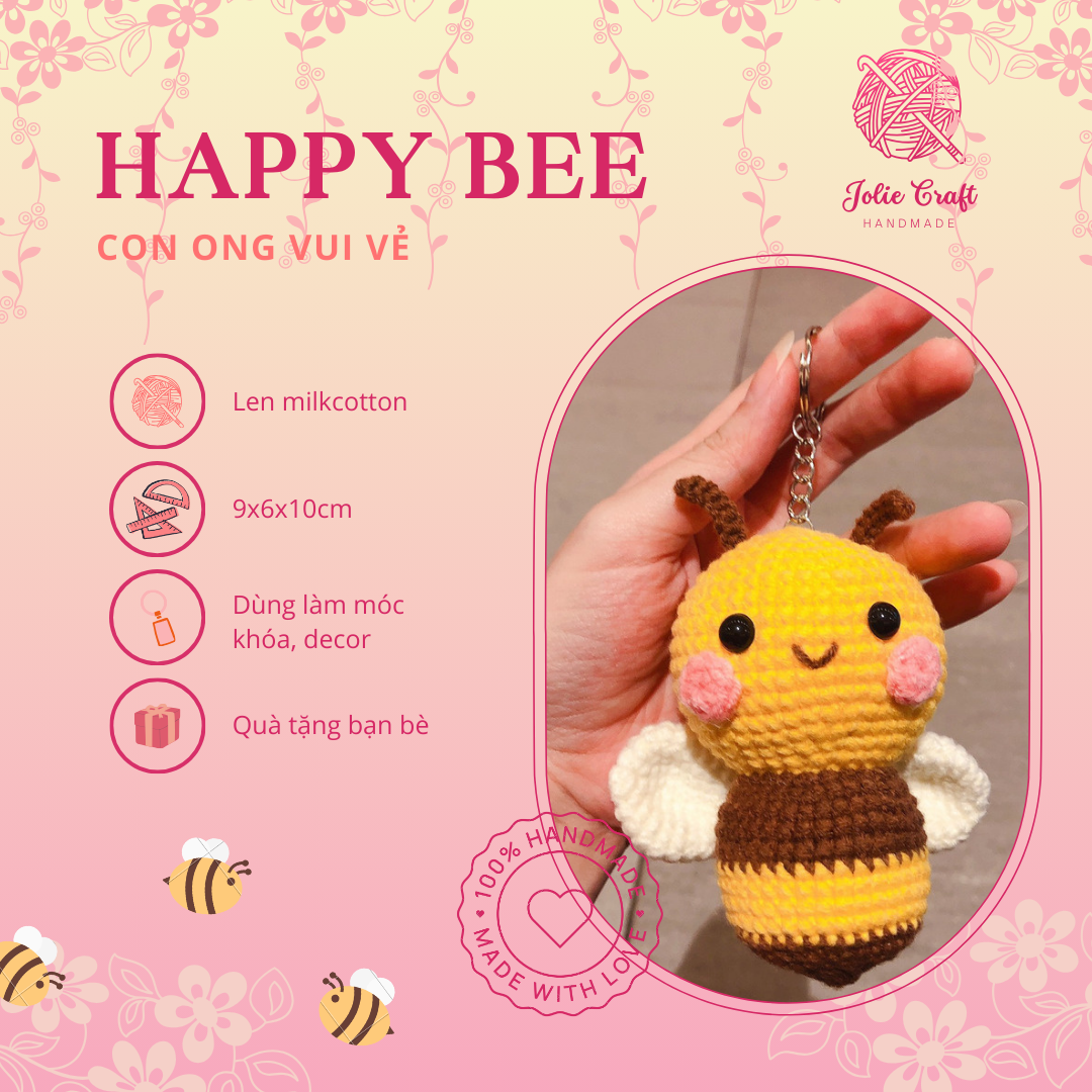 Móc khóa con ong vui vẻ -Happy Bee - đan len thủ công