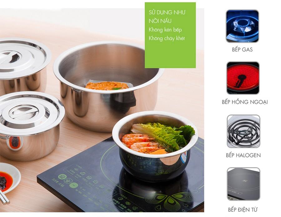 [MỚI 2021] Bộ 5 nồi Inox Myhome MK124  (Kích thước 16cm - 18cm - 20cm - 22cm - 24cm)