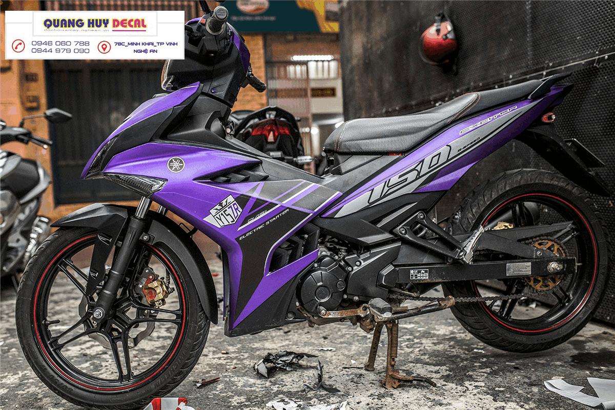 Tem trùm xe máy ex150 tím đen- tem xe máy ex150 độ thiết kế theo yêu cầu - Chế độ tem trùm xe máy exciter 150 rẻ đẹp