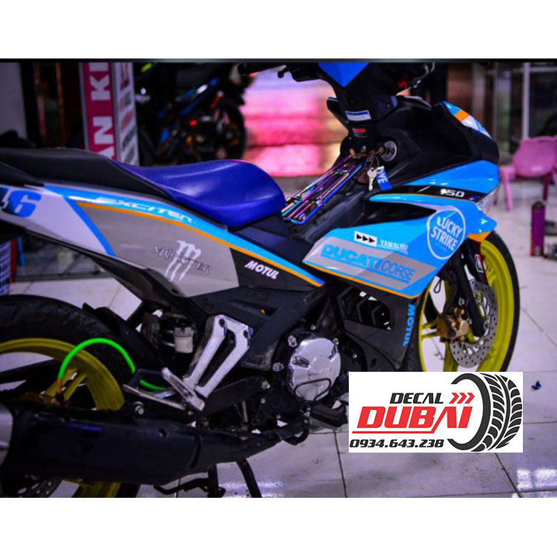 Tem Trùm Exciter 150 Xanh Bạc Motul