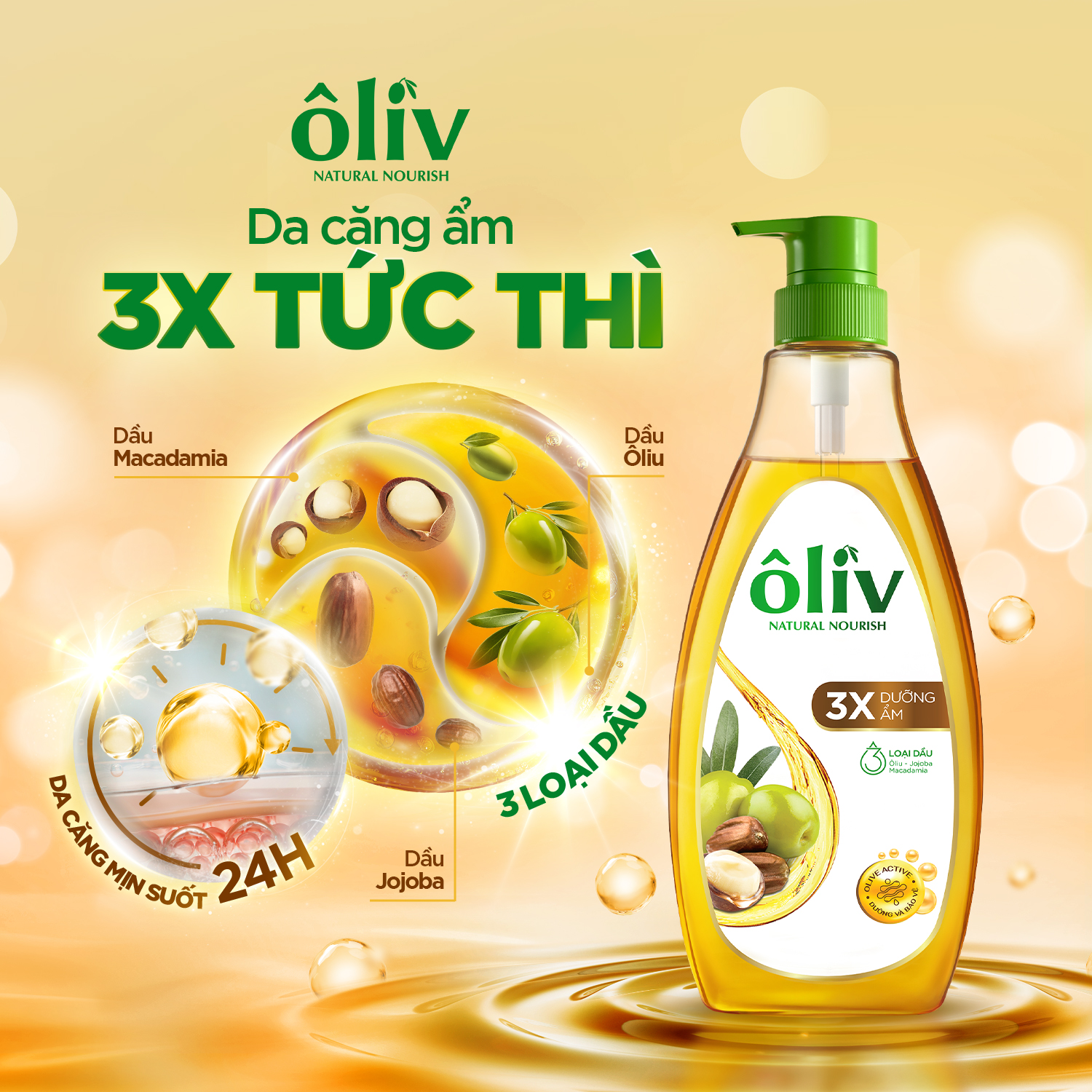 [MỚI] Dầu Tắm Ôliv Nhũ Hóa Da, Sạch Sâu 250ML/650ML/1L