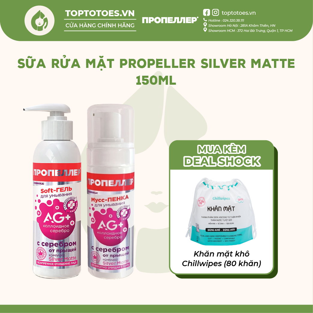 Gel và Foam rửa mặt Propeller SOS Silver Matte kiềm dầu, giảm mụn, viêm