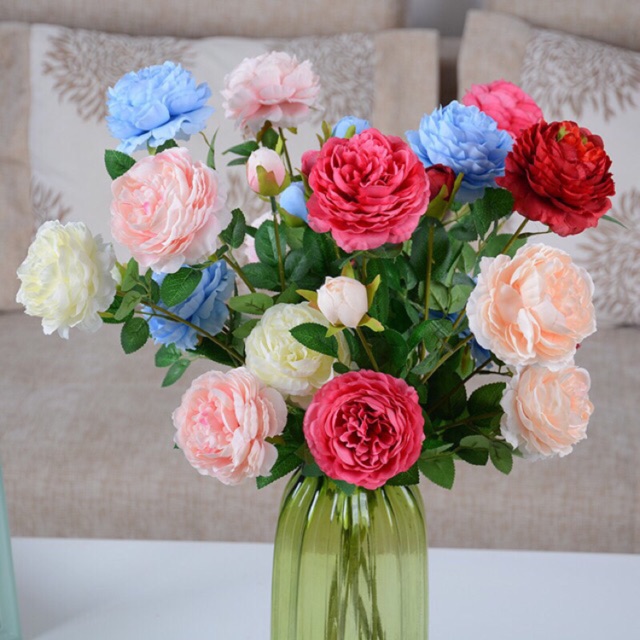 Hoa lụa Cành hoa trà cao cấp 3 bông độ dài 62cm