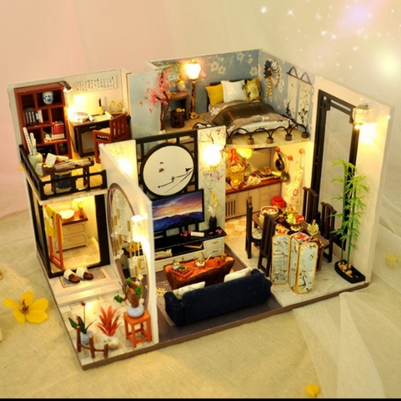 Mô hình nhà gỗ DIY - Friendly House có mica che bụi