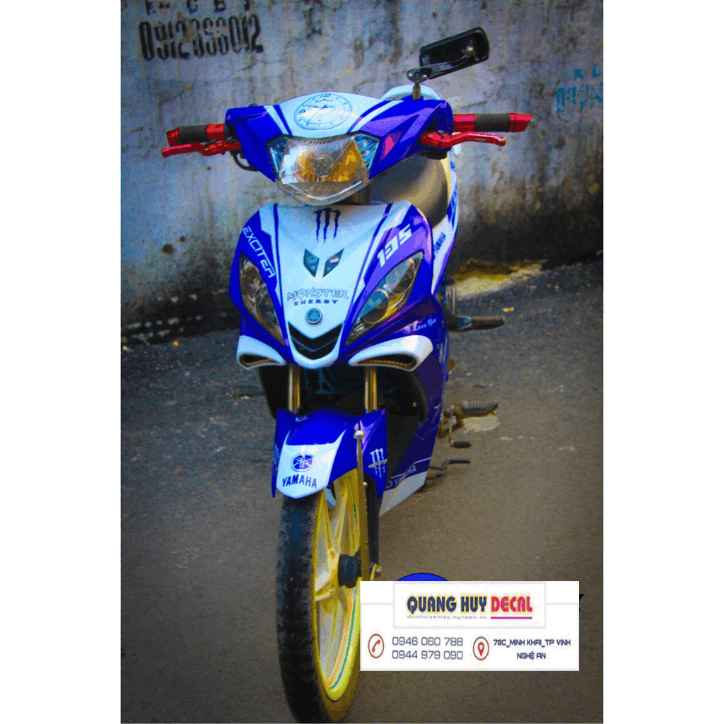 Tem trùm xe exciter 2010 trắng xanh mới  - Tem xe exciter 2010 chỉnh sửa thiết kế  -chế tem xe exciter 2010 đẹp rẻ chất