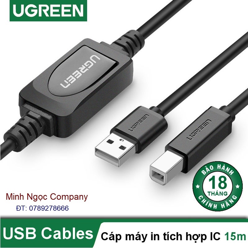 Dây máy in usb 2.0 dài 15m có ic khuếch đại ugreen 10362 - hàng
