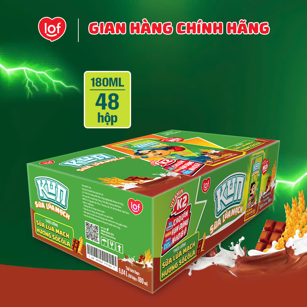 Sữa lúa mạch KUN vị socola thùng 48 hộp x 180ml