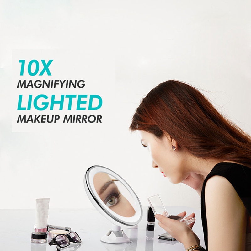 Makeup Vanity Mirror Portable with LED Light Suction Cup 360° Rotating Makeup Glass Home Desktop Bathroom Travel