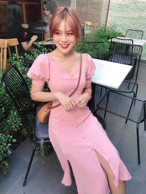 Đầm nút bọc xẻ tà 3 màu (kèm hình thật)