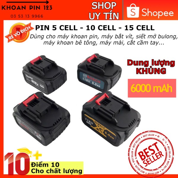Bảng giá Pin 21v dung lượng cao đến 6000 mAh loại 10 cell, 15 cell pin dùng cho máy khoan, máy bulong (pin bulong Mẫu 1)