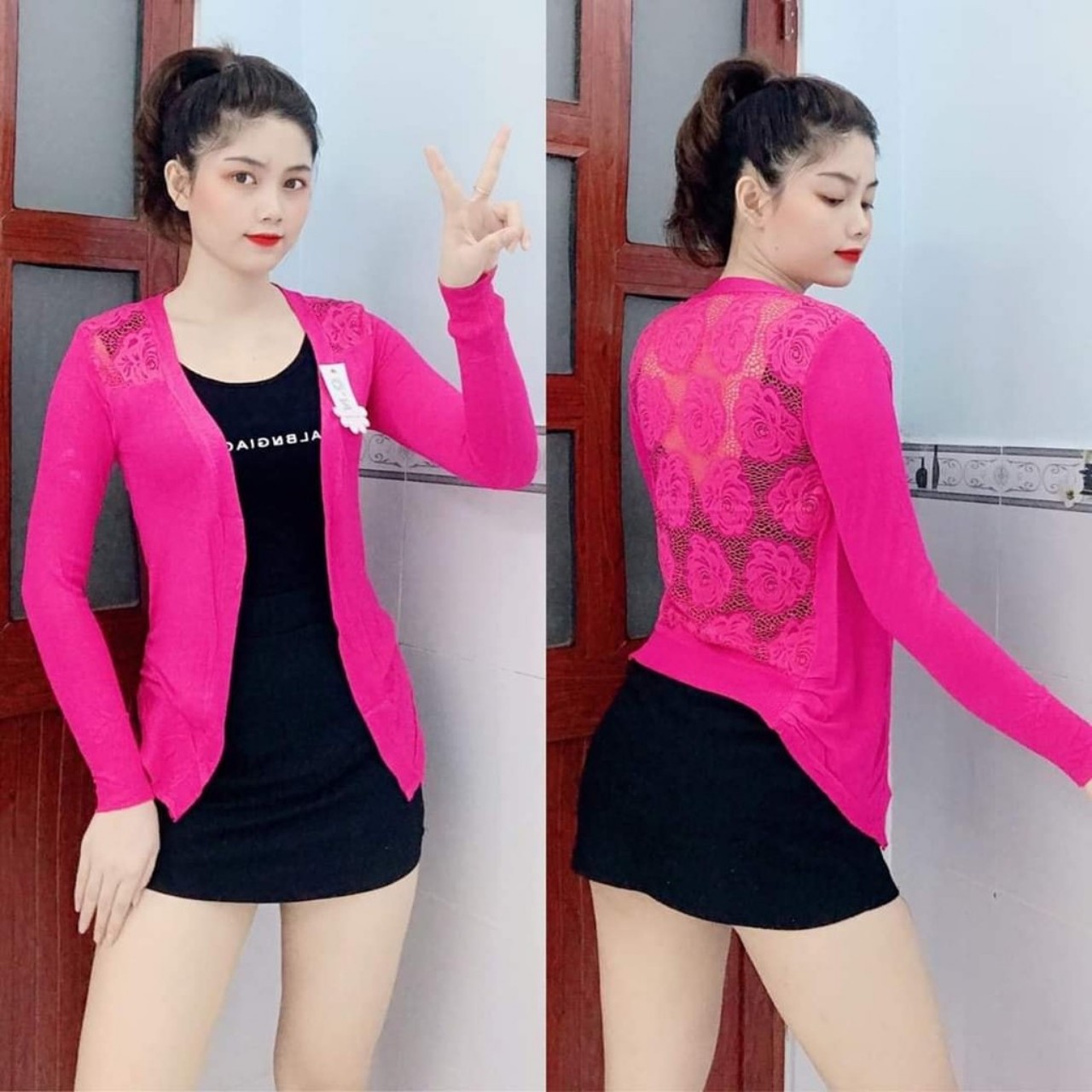 Áo khoác len phối ren lưng sao nhiều màu